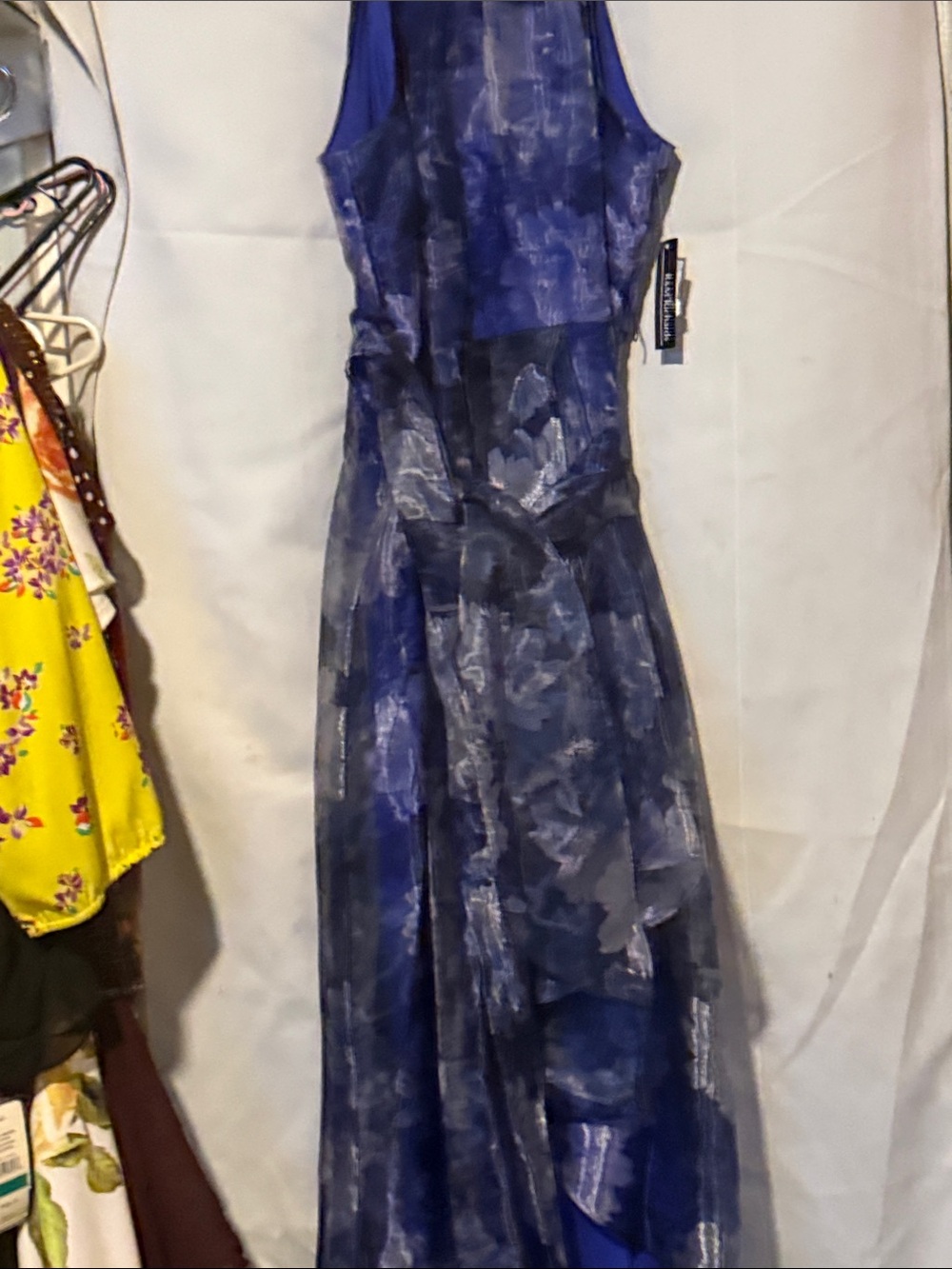 R&M Richards Royal Blue Floral Embroidered Maxi Dress